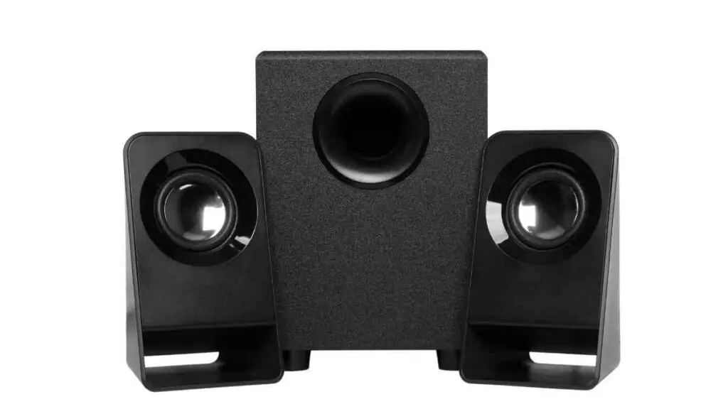 a pair of black speakers on a white background