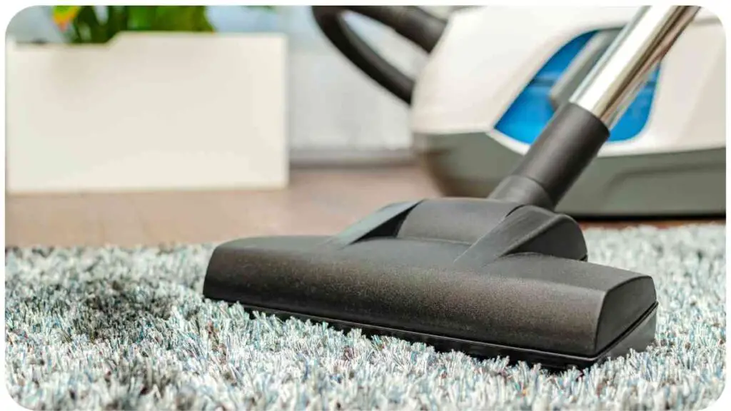 a vacuum cleaner on a rug in front of a potted plant